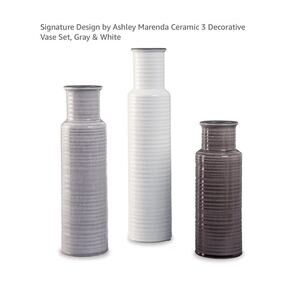 Ashley Ceramic Decorative Vase Set of 3, Gray, Brown and  White